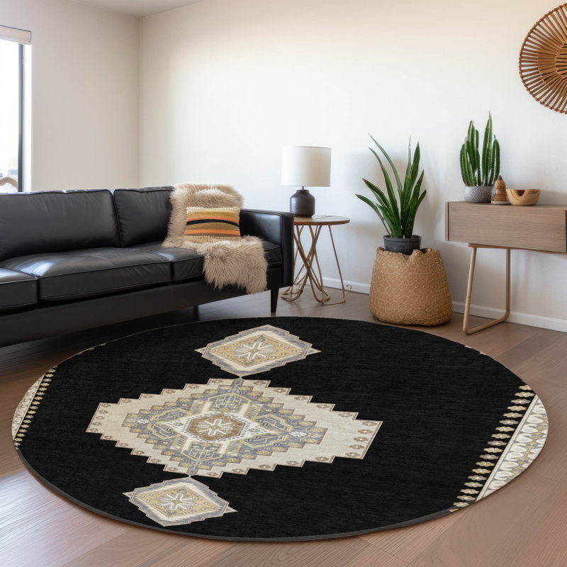 Premium Machine Washable Colmenero AMF1014 Oriental Rug, Round 8'