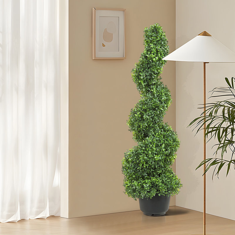 Primrue Artificial Boxwood Topiary in Pot, 48" H x 8" W x 8" D
