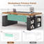 Bureau de direction de 63 po avec rangement, bureau de direction réglable en hauteur avec prises de courant-116925629