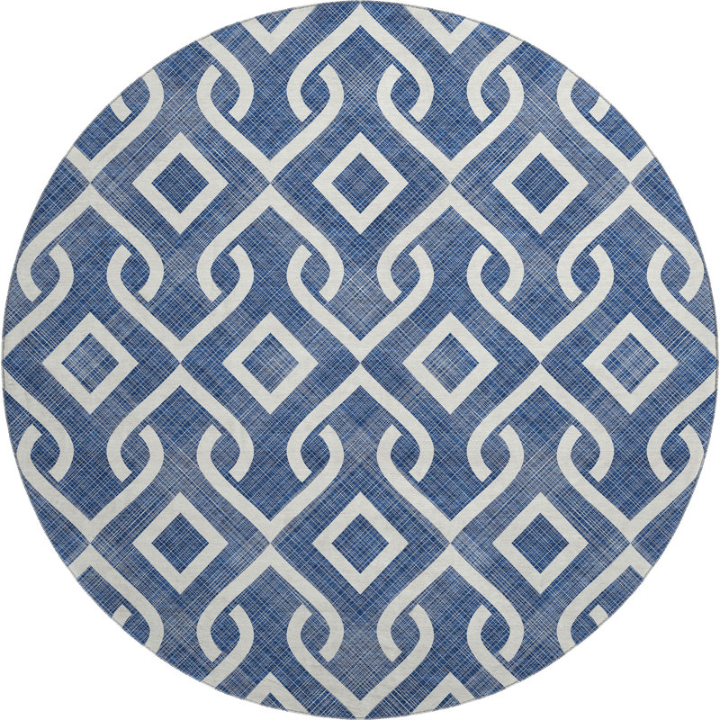 Premium Machine Washable Cerrito Navy Rug, Round 8'