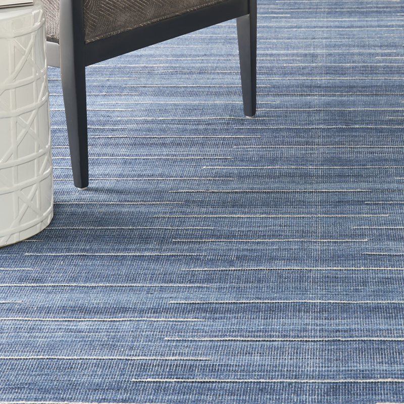 Anerinda Solid Hand Loomed Wool/Cotton Area Rug in Navy Blue, Rectangle 10' x 14'