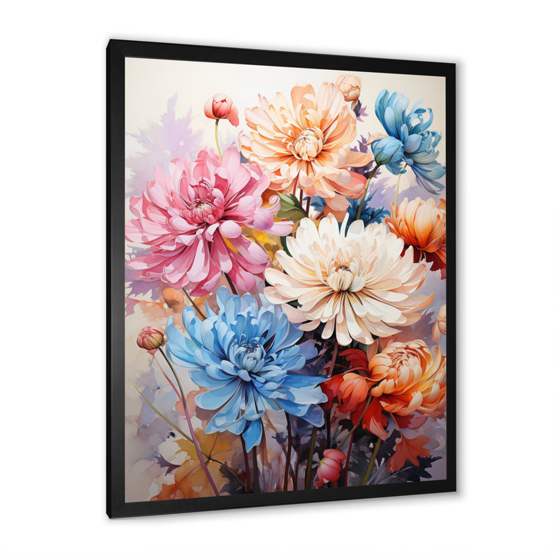 Yafit Chrysanthemums Vibrant Collage III, Cadre photo noir, H 32 po x l 16 po x P 1 po