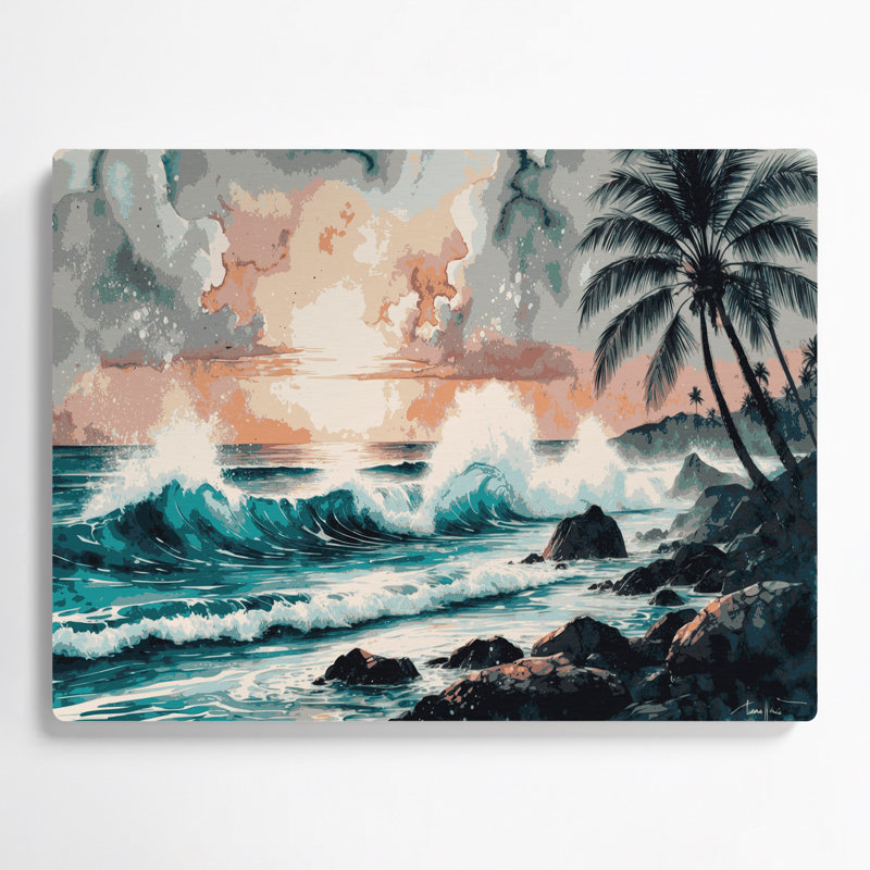 Art mural en métal beige côtier tropical du Pacifique, H 11 po x l 14 po