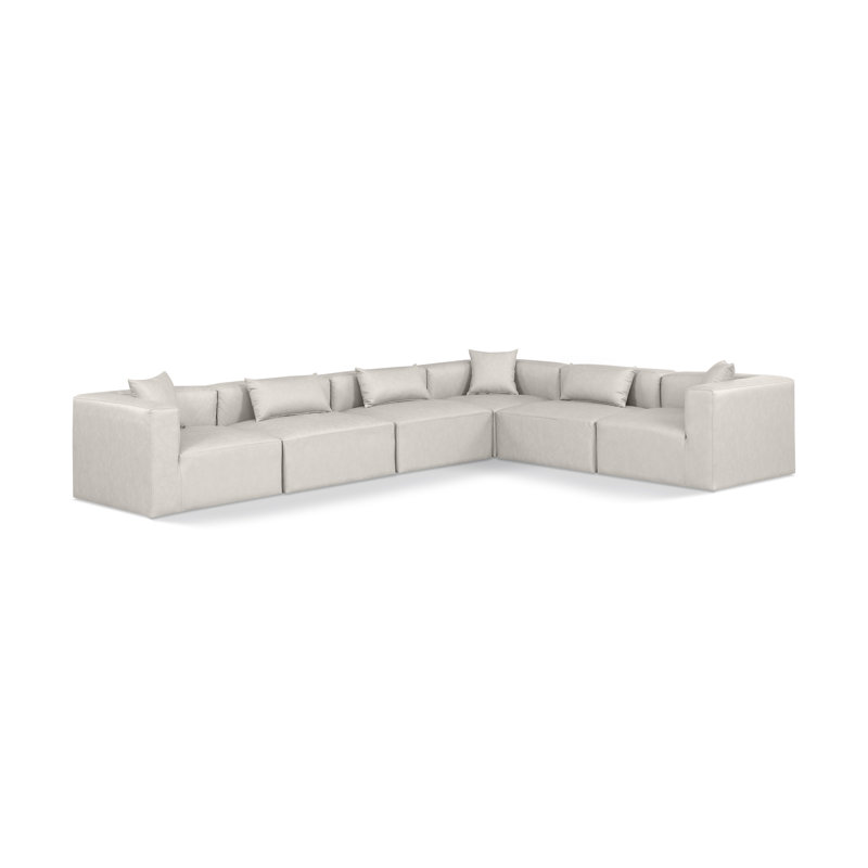 Houswerth Upholstered L-Shaped Sectional Reversible, Cream Vegan Leather