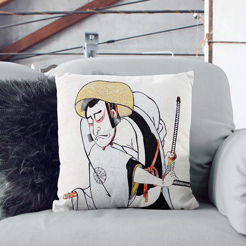 Samurai in Kimono by Katsukawa Shunko Cushion with Filling, Black, 55cm H x 55cm W x 20cm D