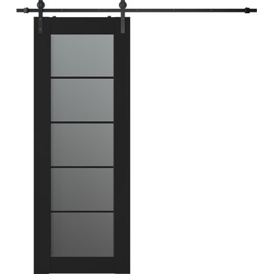 Avon 5 Lite Manufactured Wood and 5-Lite Frosted Glass Barn Door with Hardware Kit