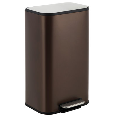 Modern Rectangular Stainless Steel Kitchen Trash Can with Soft-Close Lid, Foot Pedal & Removable Inner Bucket, Durable Step-On Design, 8 Gallon (30L) Brown