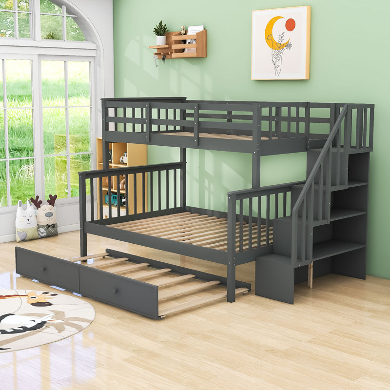 Deshaunte Kids Twin Over Full Bunk Bed with Trundle, Gray
