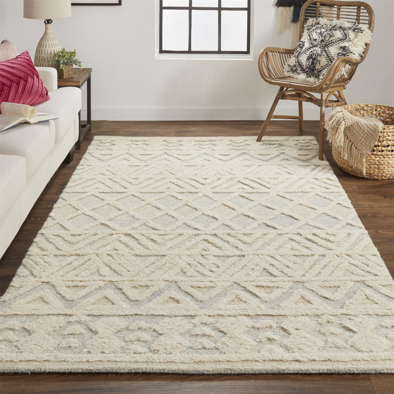 Saint Lucia Hand Tufted Wool Geometric Area Rug, Rectangle 12' x 15'