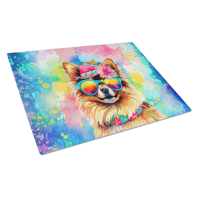 Grande planche à découper en verre Pomeranian Hippie Dawg