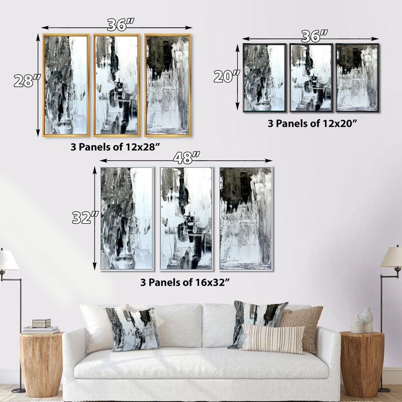 «Brown and Beige», ensemble de 3 toiles abstraites encadrées, Noir, H 28 po x l 36 po x P 1 po