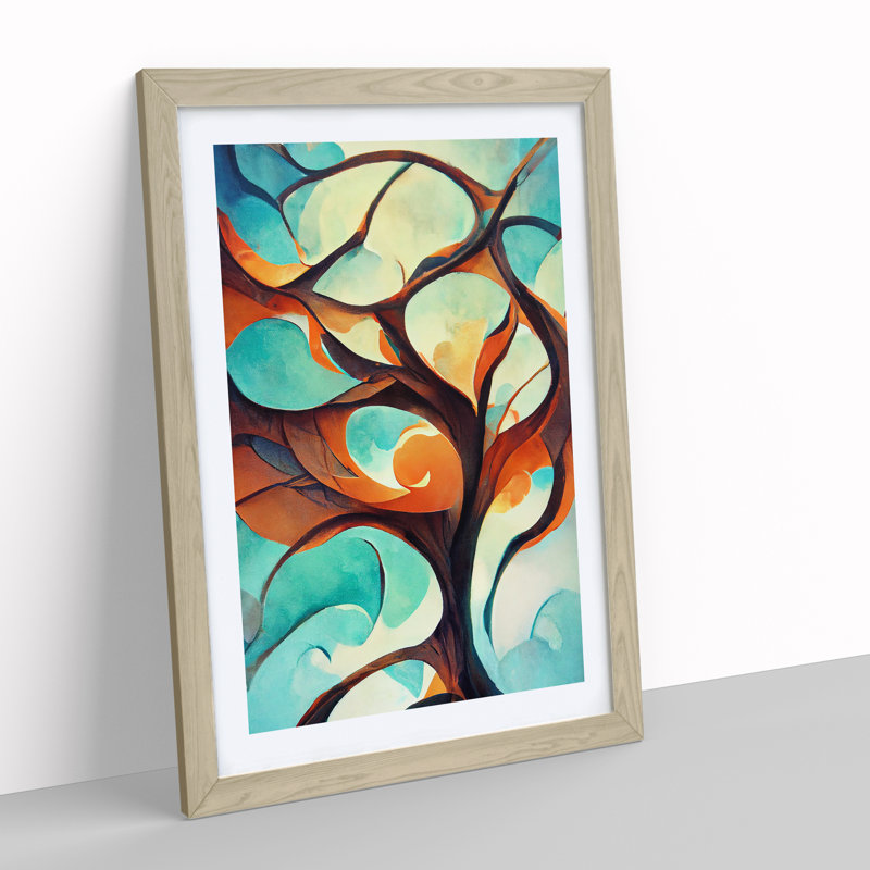 Tree Abstract Art No.2 - Wall Art, 36cm H x 27cm W, Oak Framed, White