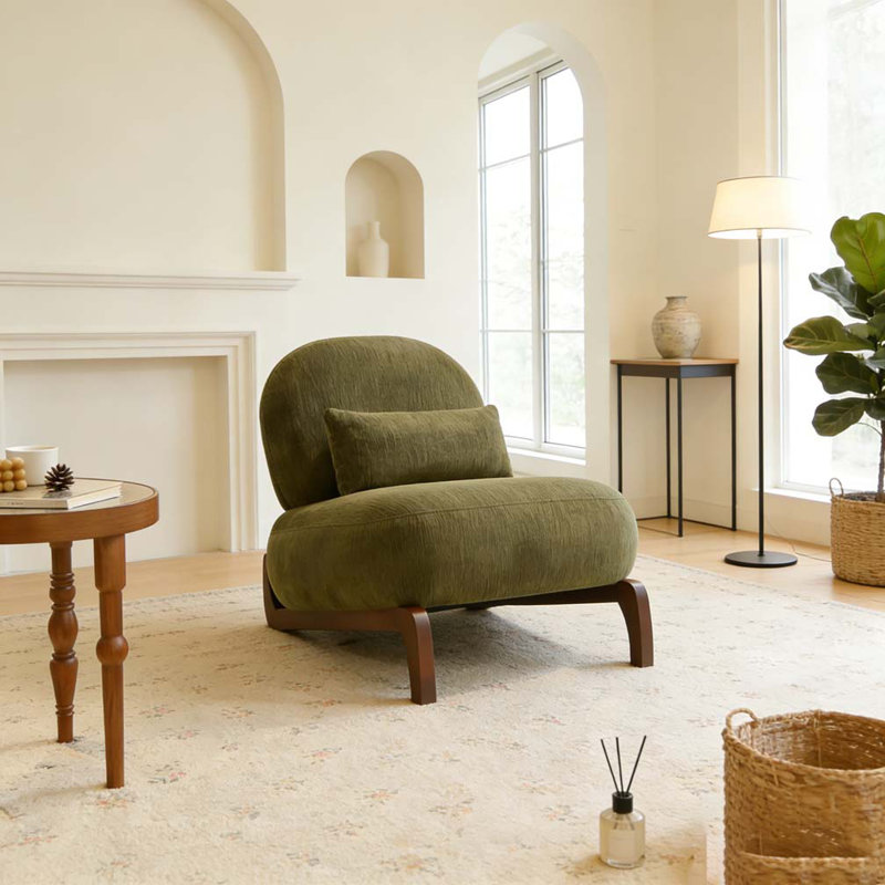 Cute Accent Chair with Solid Wood Legs, Green, Fabric