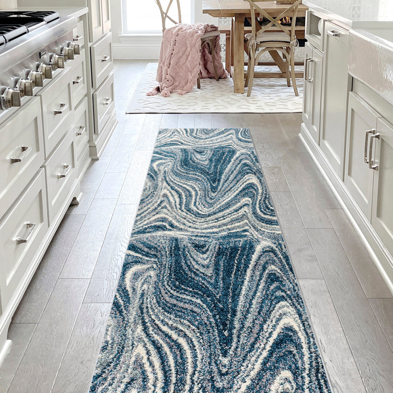 Tapis turquoise / crème Ledea, Tapis de couloir 2 pi x 9 pi