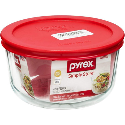 Simply Store 4-Cup Single Glass Food Storage Container With Lid, Non-Pourous Glass Round Meal Prep Container With Lid, BPA-Free Lid, Dishwasher, Microwave, Oven And Freezer Safe