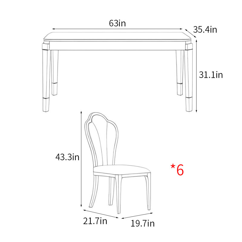 French style modern rectangular dining table sets, 31.1" H x 63" L x 35.4" W