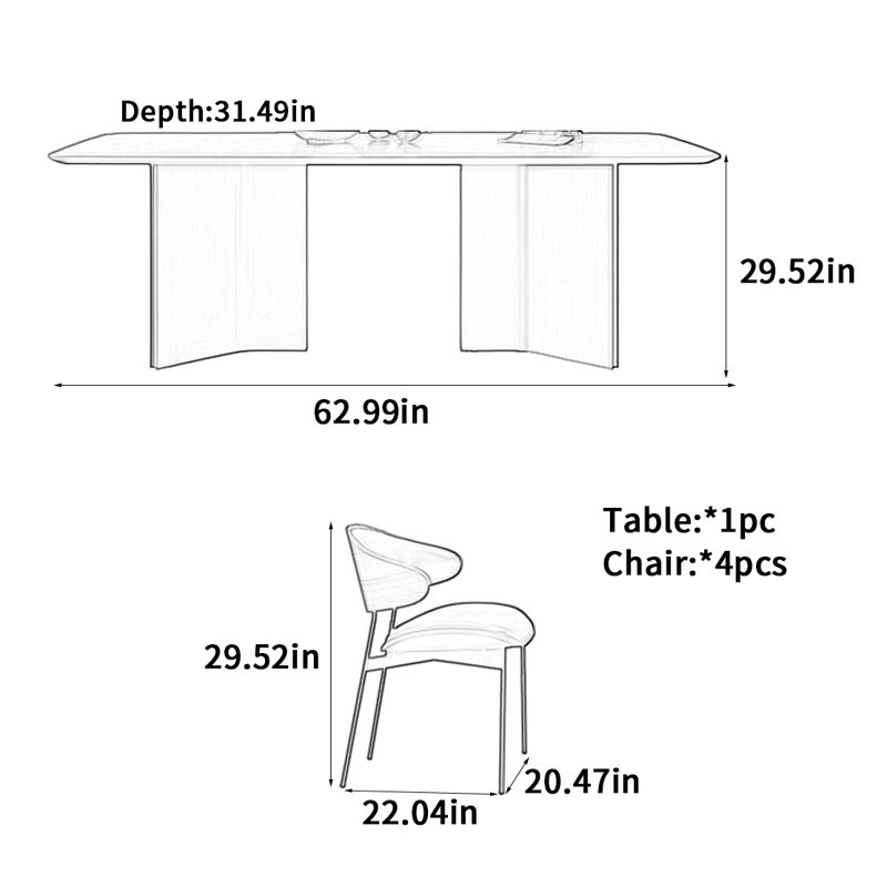 Table de salle à manger Simple Atmosphere Rock, H 29,52 po x L 62,99 po x l 31,49 po