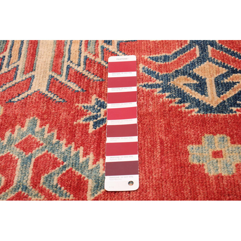 Tapis unique en laine noué à la main 4 pi 2 po x 6 pi 9 po nouvel âge Ahmari - crème / bleu clair / bleu marine