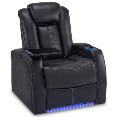 Power Recliner Chair with Adjustable Headrest, Home Theater Seating with Swivel Tray Table and LED Light by Wrought Studio
