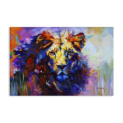 Paint Strokes Lion Canvas Wall Art by Leon Devenice