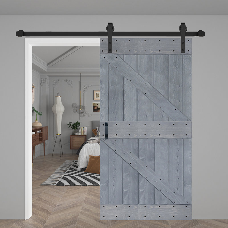 Panneau de bois massif peint avec trousse de quincaillerie d'installation, 42 po x 84 po x 1,5 po, Gris