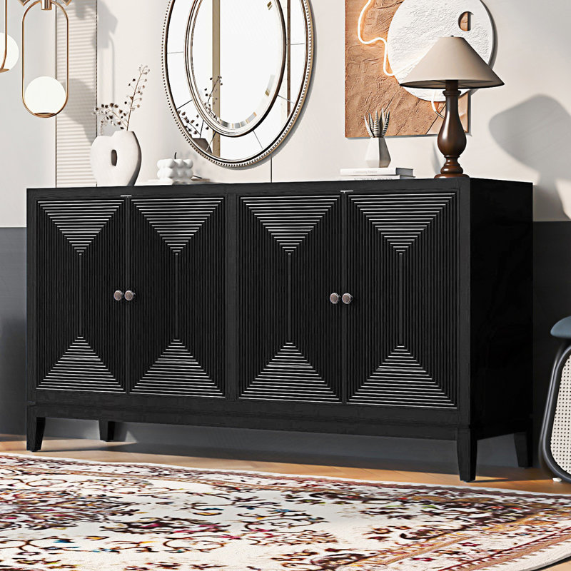 Buffet élégant avec rangement à lignes verticales, Noir