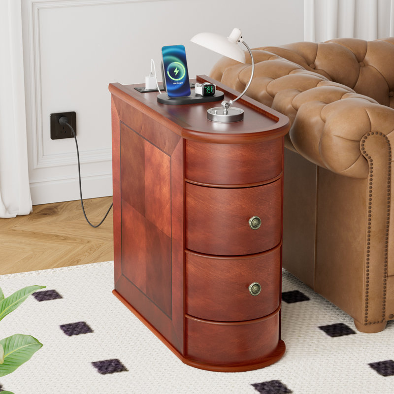 Solid Wood End Table With Charging Station