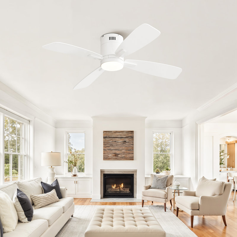 Ventilateur de plafond encastré blanc moderne de 46 po avec éclairage et télécommande Cissline pour la chambre à coucher et le salon Cissline