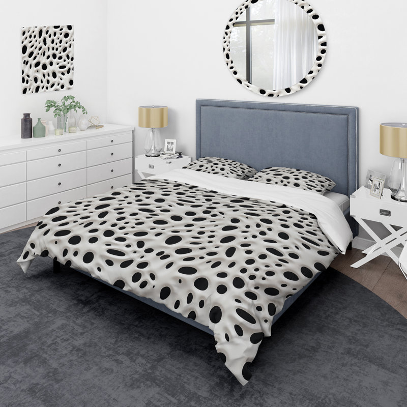 Literie blanche et noire à taches de léopard des neiges I, Housse de couette pour grand lit et 2 taies décor