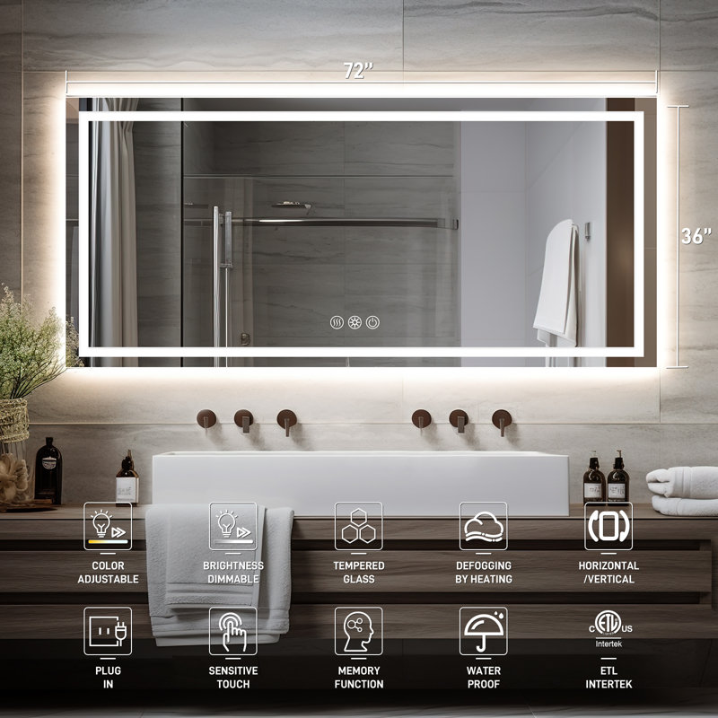 Miroir de meuble-lavabo à DEL 3 couleurs, 36 po x 72 po