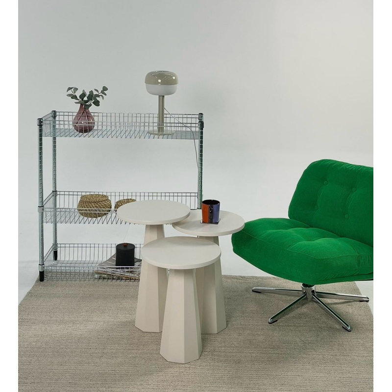 Ensemble de tables d'appoint Modern (3 pièces) crème, 100% panneau de fibres à densité moyenne, hauteur: 18,5 po (grand), 20,5 po (moyen), 18,5 po (petit) | Finition en laque de polyuréthane durable, élégante et fonctionnelle pour le décor du salon et de la chambre à coucher