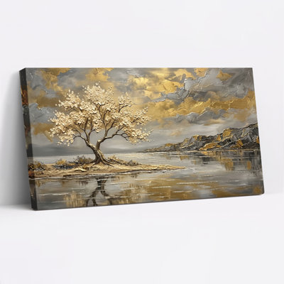 Golden Tree Canvas Wall Art Oil Painting Print Set Of 1
