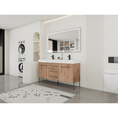 Armoire de meuble-lavabo double en pouces, rangement moderne en contreplaqué pour la maison