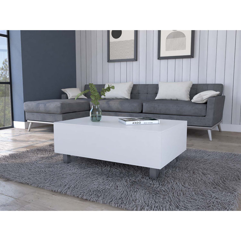 Gambia Coffee Table with Liftable Top Surface, Multi-Function Center Table for Living Room, White/Light Oak