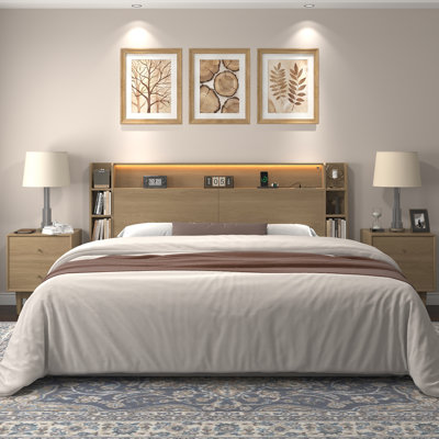 King Size Headboard With Smart Color-Changing Led Lights & Built-In Charging Station, Bedroom Headboard With Storage & Magnetic Doors