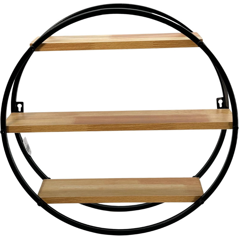 3-Tier Floating Wall Shelf With Unique Sphere Design - Lightweight Decorative Hanging Storage For Home Decor - Wood And Metal Construction