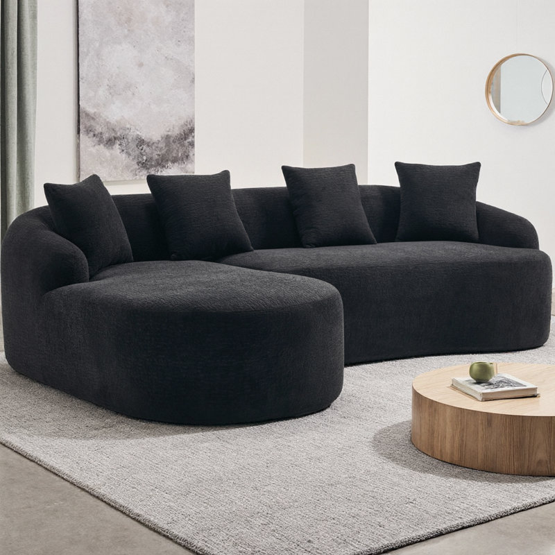 Canapé modulaire à compression en L de 99 po avec méridienne incurvée en forme de L, canapé modulaire en chenille sans os avec mousse 30D haute densité et 4 coussins, canapé-lit minimaliste pour le salon