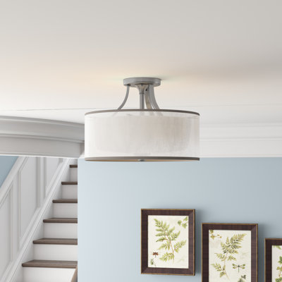 3 - Light 15" Shaded Drum Semi Flush Mount
