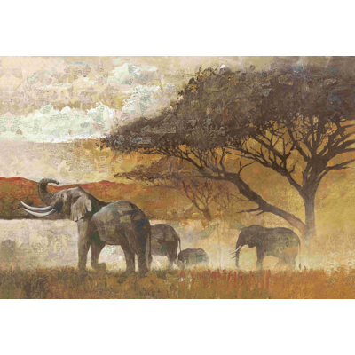Éléphants sous un arbre - impression sur toile tendue