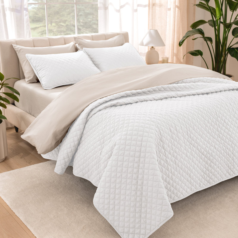 Ensemble de couvre-lit moderne et contemporain en microfibre 3 pièces , Blanc