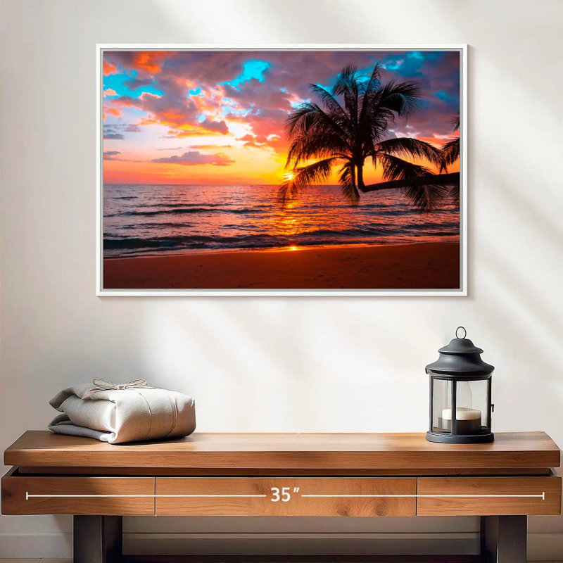 Coucher de soleil sur l'île, Cadre flottant blanc, 25 po x 17 po