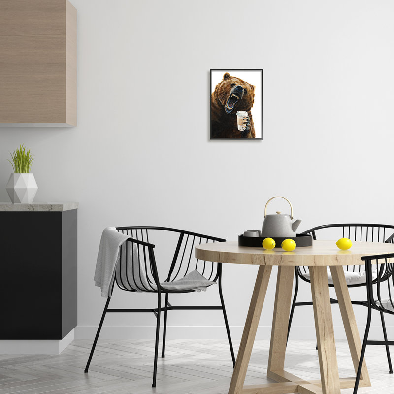 «Roaring Bear» avec café encadré sur bois, impression, Giclée encadrée noir minuit, H 14 po x l 11 po x P 1,5 po
