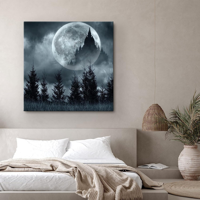 «Mystic Fantasy Duotone Full Moon Dark Forest Trees», reproduction sur toile, H 12 po x l 12 po x P 1,5 po