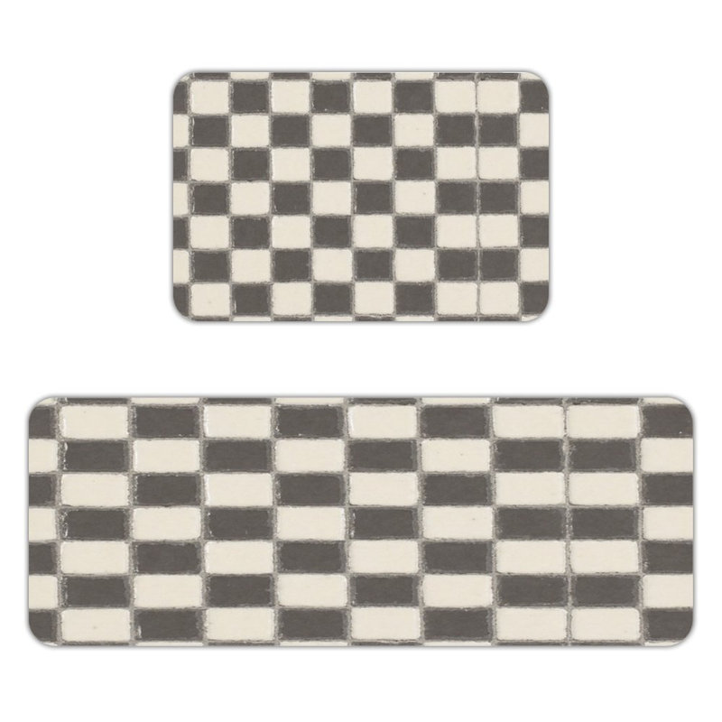 Tapis de cuisine gris antidérapant à motif patchwork gris et blanc, Carreaux gris