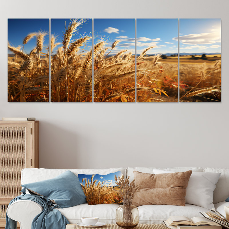 «Golden Harvest Meadow Horizon IV - Meadow», art mural 5 pièces, H 32 po x l 80 po