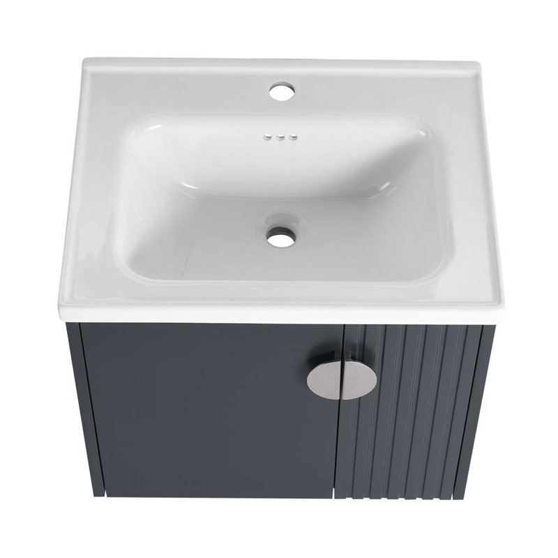 Meuble-lavabo simple 23,8 po avec plateau en céramique Harshni, Noir