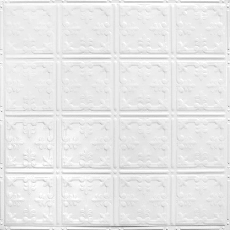 Carreaux de fer-blanc en métal 2 pi x 2 pi (24 po x 24 po) avec dosseret American Tin Ceilings, Satin blanc éclatant