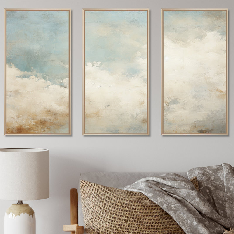 «Beige minimalisme», ensemble de reproduction d'art mural nuages, H 40 po x l 60 po x P 1 po, Cadre naturel flottant