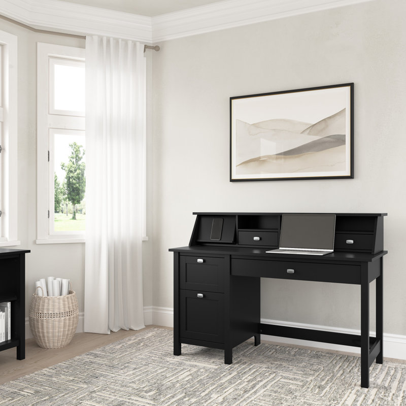 Bureau d'ordinateur Katia 54W avec tiroirs et rangement de bureau, Noir classique