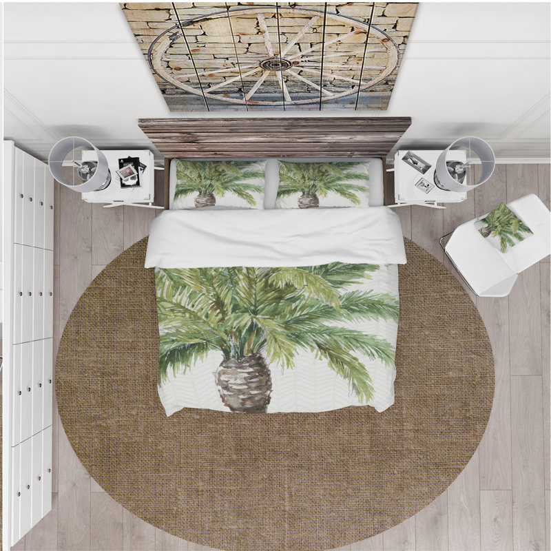 Ensemble de housse de couette en mélange de verts botanique i palms v, Housse de couette très grand + 2 taies décoratives